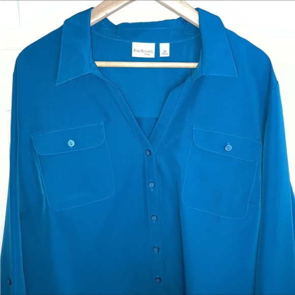 New with tags 3X Kim Rogers Curvy Blue Button down top with Pockets size 3X - Picture 2 of 13
